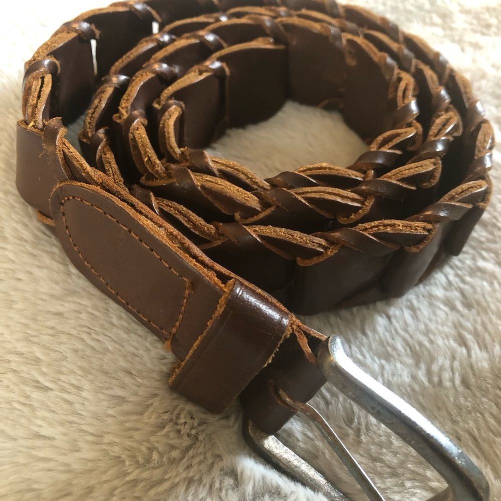 Men's Braided Brown Leather Belt with Silver Buckle